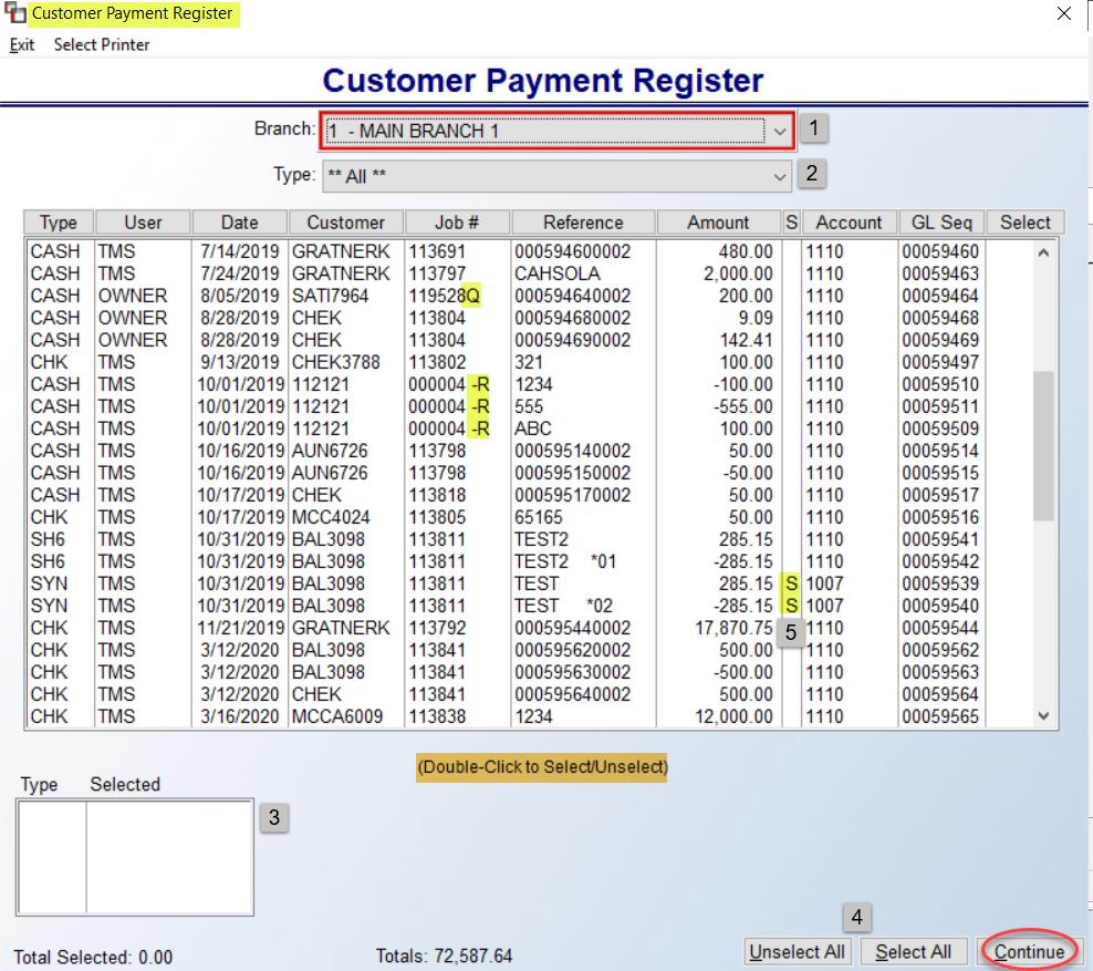 Customer Payment Register