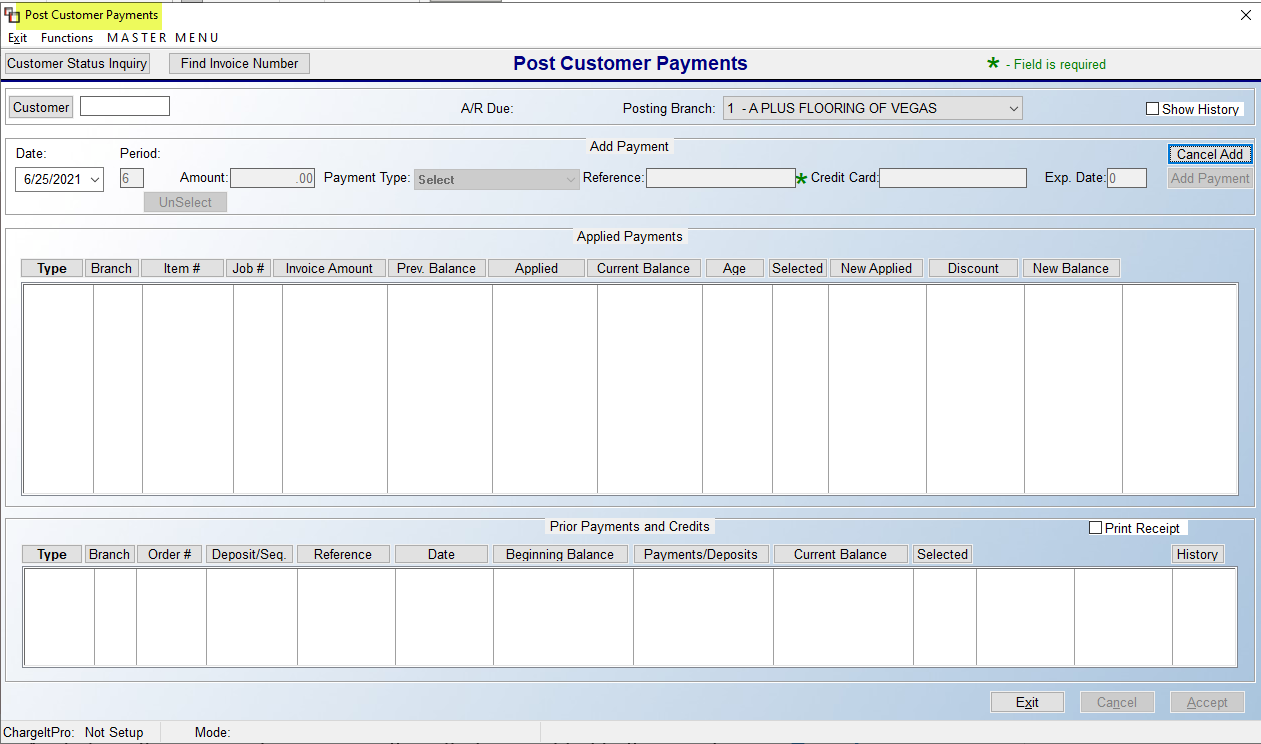 Post Customer Payments Graphical Screen